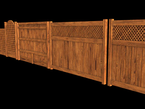 Wooden Fence set PBR 01 3D Model