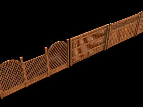 Wooden Fence set PBR 01 3D Model