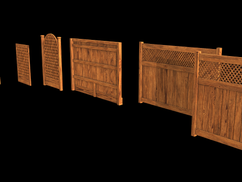 Wooden Fence set PBR 01 3D 模型