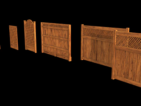 Wooden Fence set PBR 01 3D Model
