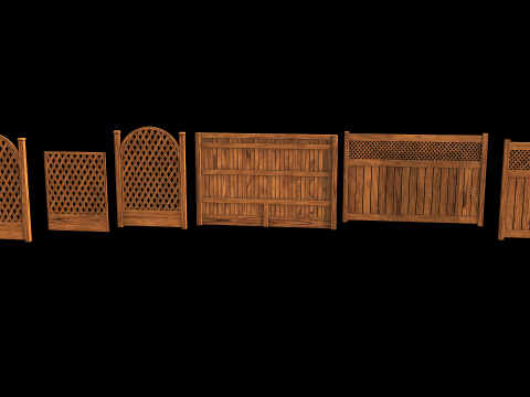 Wooden Fence set PBR 01 3D 模型