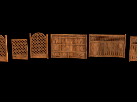 Wooden Fence set PBR 01 3D Model
