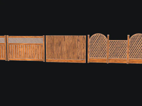Wooden Fence set PBR 01 3D Model