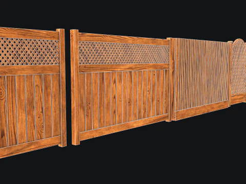 Wooden Fence set PBR 01 3D Model