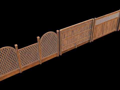 Wooden Fence set PBR 01 3D Model