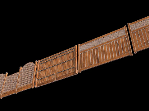Wooden Fence set PBR 01 3D Model