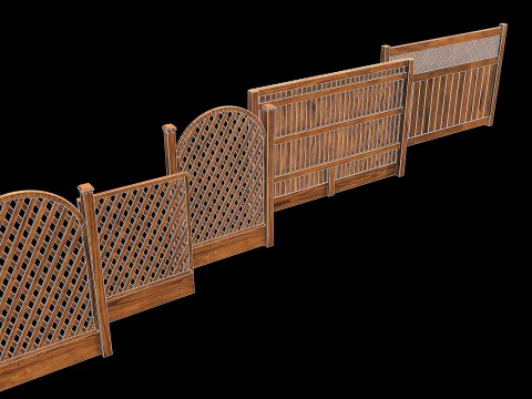 Wooden Fence set PBR 01 3D Model