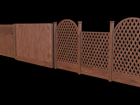 Wooden Fence set PBR 02 3D Model