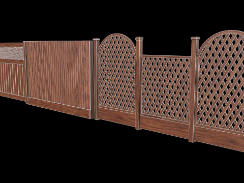 Wooden Fence set PBR 02 3D Model