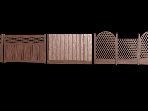 Wooden Fence set PBR 02 Model 3D