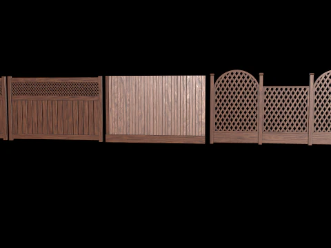 Wooden Fence set PBR 02 3D Model