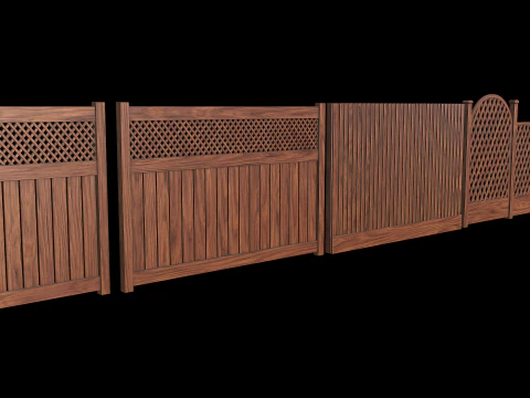 Wooden Fence set PBR 02 3D Model