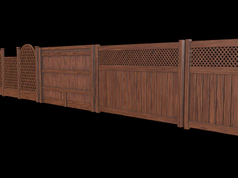 Wooden Fence set PBR 02 3D Model