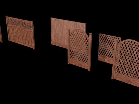Wooden Fence set PBR 02 3D Model