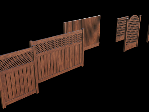 Wooden Fence set PBR 02 Model 3D