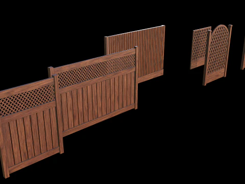 Wooden Fence set PBR 02 3D Model