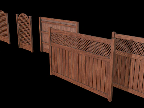 Wooden Fence set PBR 02 3D Model
