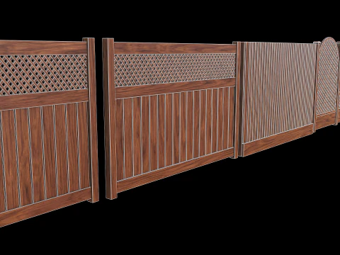 Wooden Fence set PBR 02 3D Model