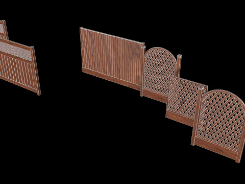 Wooden Fence set PBR 02 3D Model