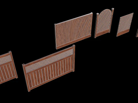 Wooden Fence set PBR 02 3D Model