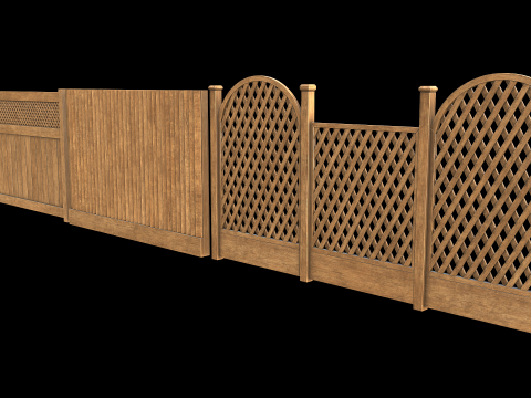 Wooden Fence set PBR 03 3D Model