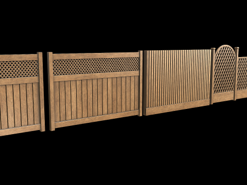 Wooden Fence set PBR 03 Modelo 3D