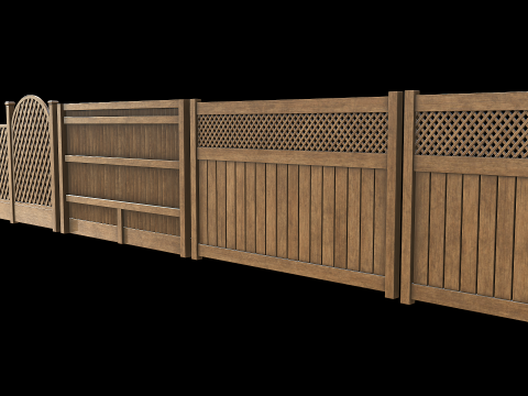 Wooden Fence set PBR 03 Modelo 3D