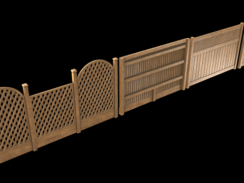 Wooden Fence set PBR 03 Modelo 3D