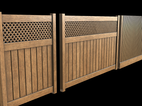Wooden Fence set PBR 03 Modelo 3D