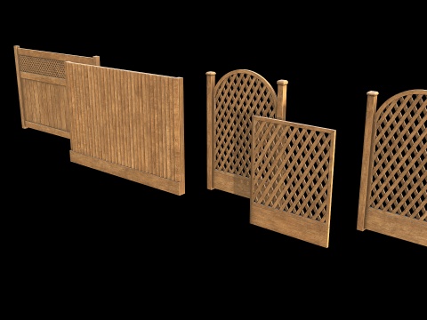 Wooden Fence set PBR 03 Modelo 3D