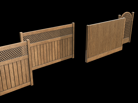 Wooden Fence set PBR 03 Modelo 3D