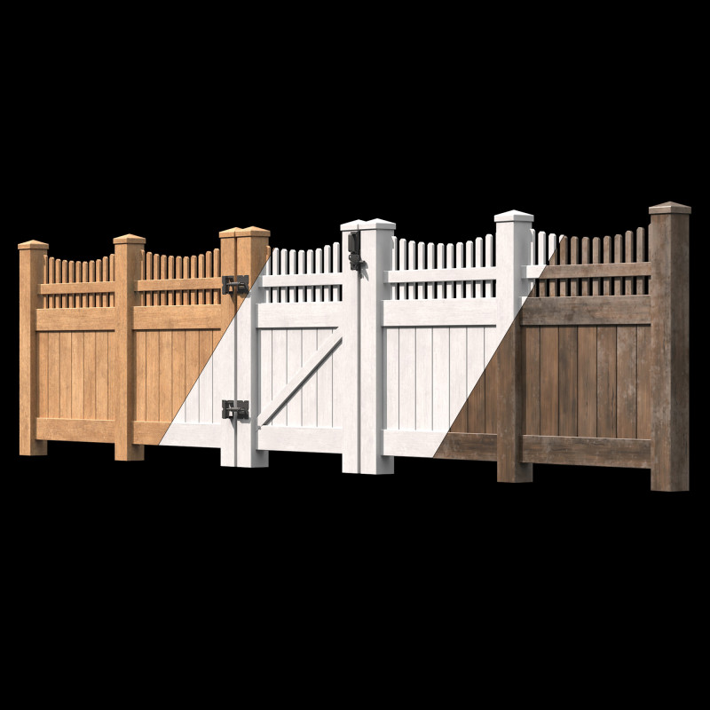 Wooden Fence set PBR 04 Model 3D .c4d .max .obj .3ds .fbx .stl .blend 