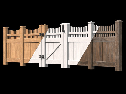 Wooden Fence set PBR 04 3D Model