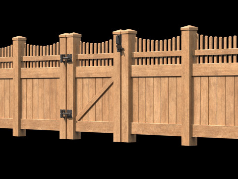 Wooden Fence set PBR 04 Model 3D
