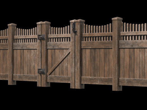 Wooden Fence set PBR 04 Model 3D
