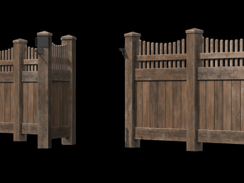 Wooden Fence set PBR 04 Model 3D