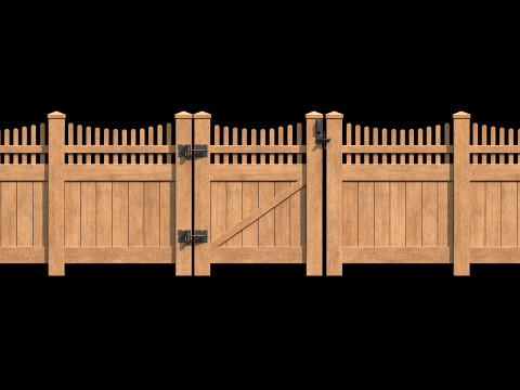 Wooden Fence set PBR 04 Model 3D