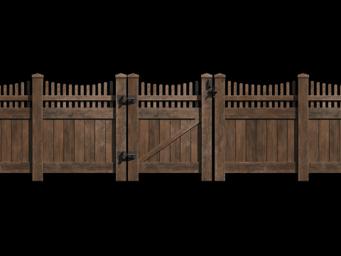 Wooden Fence set PBR 04 Model 3D