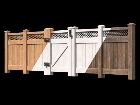 Wooden Fence set PBR 05 3D Model