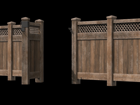 Wooden Fence set PBR 05 3D Model