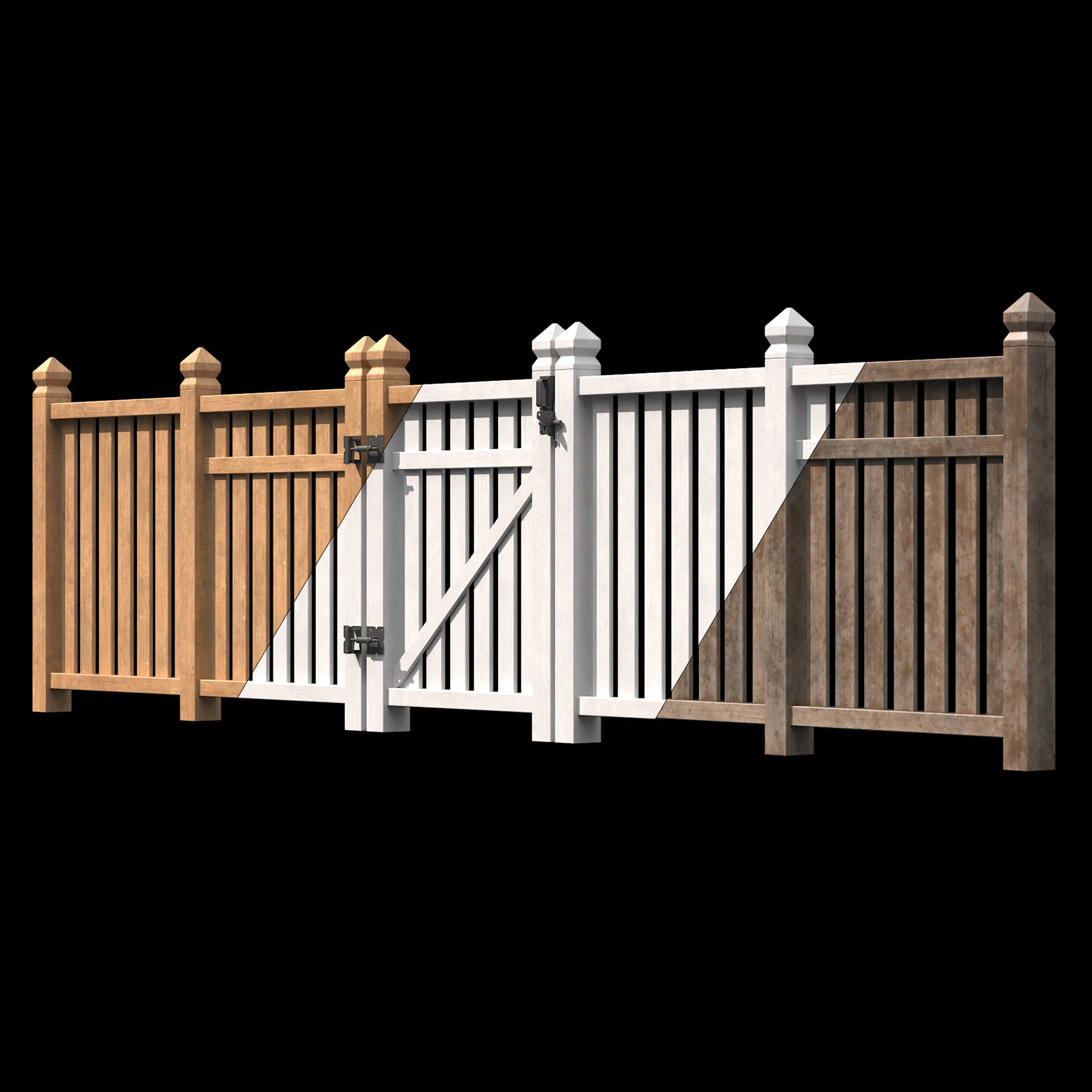 Wooden Fence set PBR 06 3D Model .c4d .max .obj .3ds .fbx .stl .blend 