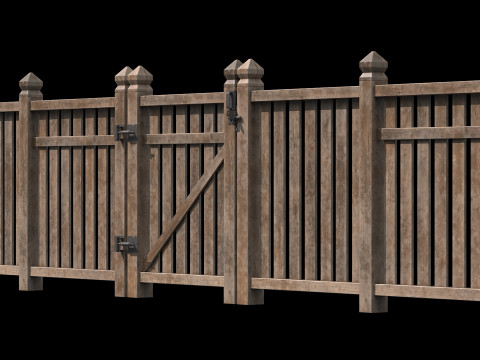 Wooden Fence set PBR 06 3D Model