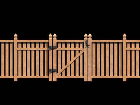 Wooden Fence set PBR 06 3D Model
