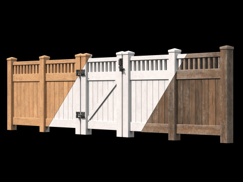 Wooden Fence set PBR 08 3D Model