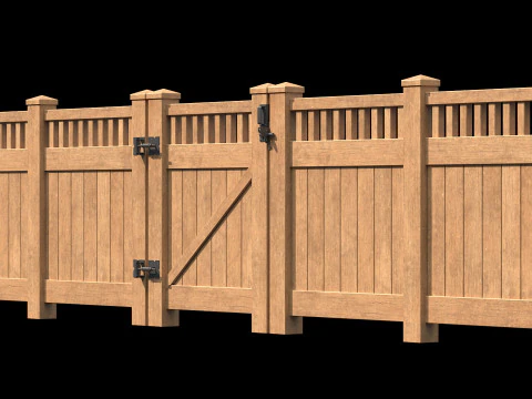 Wooden Fence set PBR 08 3D Model