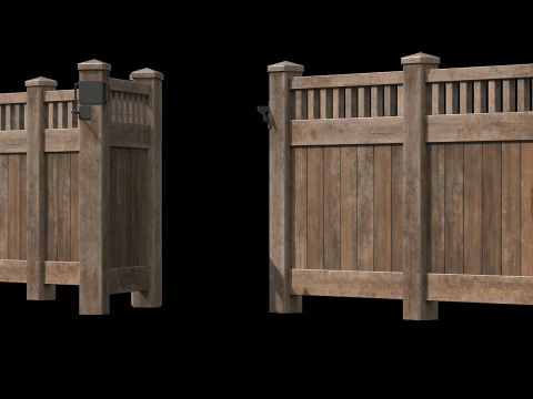 Wooden Fence set PBR 08 3D Model