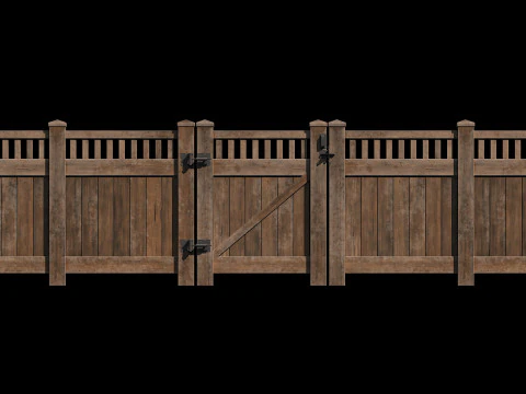 Wooden Fence set PBR 08 3D Model