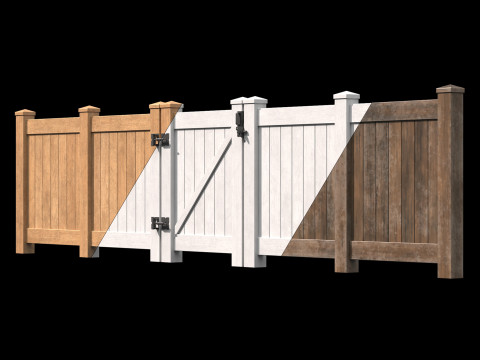 Wooden Fence set PBR 09 3D Model