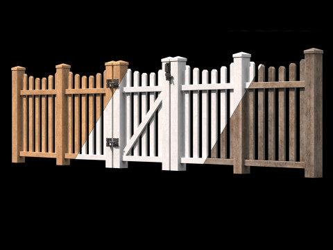 Wooden Fence set PBR 10 3D Model