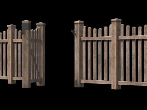 Wooden Fence set PBR 10 3D-Modell